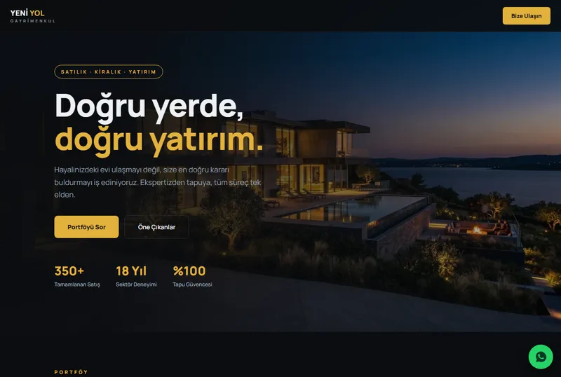 Yeni Yol gayrimenkul sitesi tasarım örneği